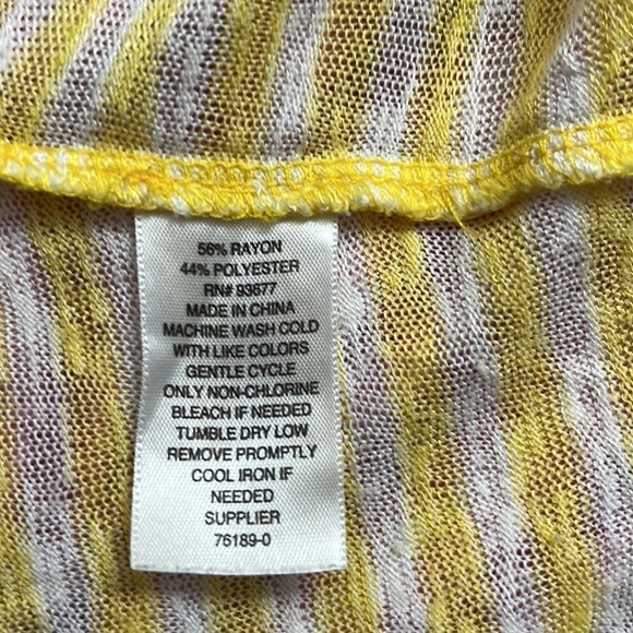 a.n.a Women's Yellow Striped Faux Button Down Tie Front Dolman Sleeve Top NWOT - Picture 8 of 8